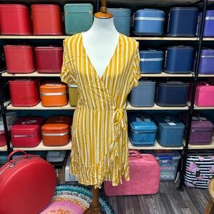 Yellow Striped Wrap Style Dress